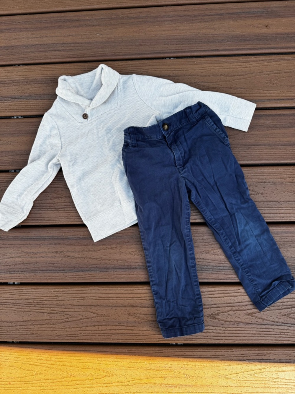 Toddler Outfit Shawl Collar Sweater & Navy Pants Set - Gray & Navy